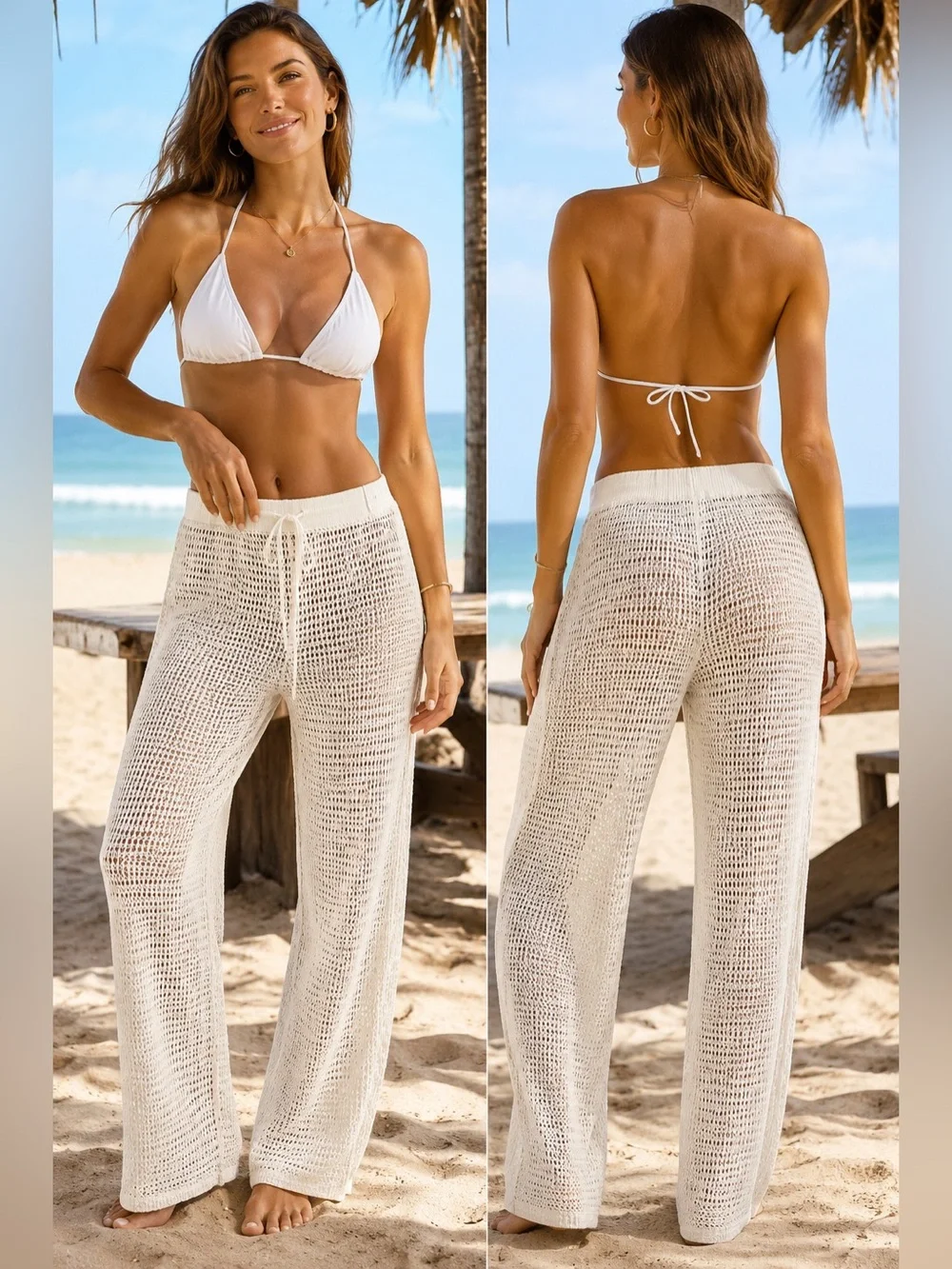 NWOT - Shade & Shore Cream Crochet Beach Coverup Pants
